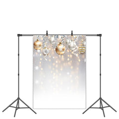 Lofaris Silver Ribbon Gold Ball Christmas Bokeh Backdrop