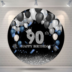 Lofaris Silver Sparkling Black Circle 90th Birthday Backdrop