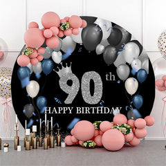 Lofaris Silver Sparkling Black Circle 90th Birthday Backdrop