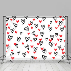 Lofaris Simple Black And Red Heart Happy Valetine Backdrop