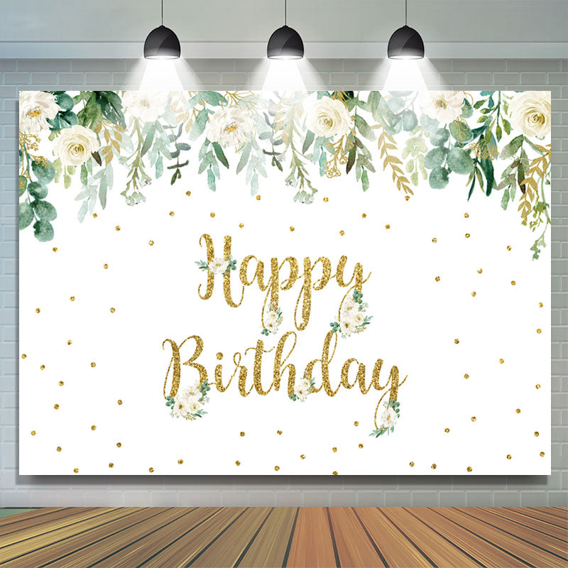 Lofaris Simple Floral Glitter Happy Birthday Backdrop For Female