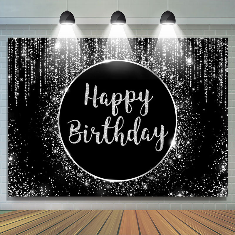 Lofaris Simple Glitter Black And White Happy Birthday Backdrop