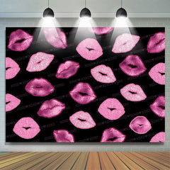 Lofaris Simple Pink Lip Prints Black Valentines Day Backdrop