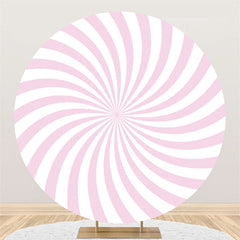 Lofaris Simple Pink White Stripe Happy Birthday Round Backdrop