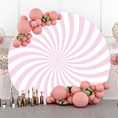 Lofaris Simple Pink White Stripe Happy Birthday Round Backdrop