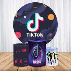 Lofaris Simple Tiktok Themed Blue Party Round Backdrop Kit