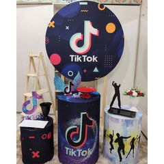 Lofaris Simple Tiktok Themed Blue Party Round Backdrop Kit