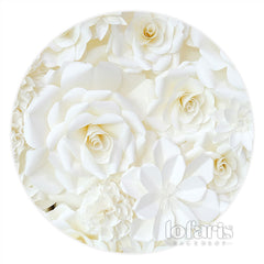 Lofaris Simple White Flowers Happy Birthday Round Backdrop