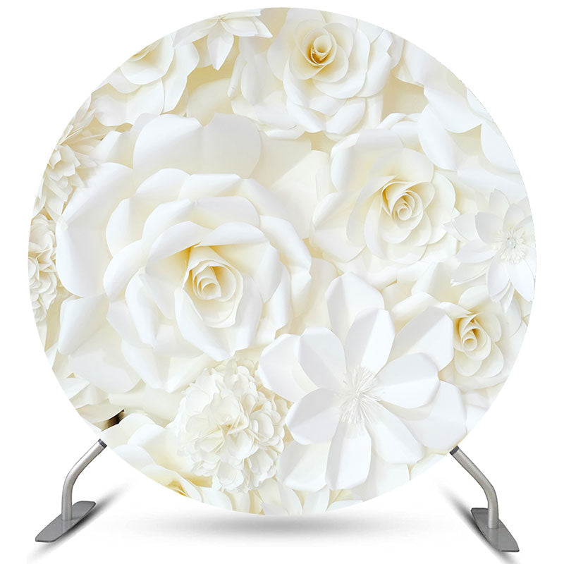 Lofaris Simple White Flowers Happy Birthday Round Backdrop