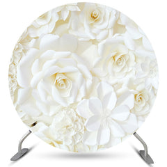 Lofaris Simple White Flowers Happy Birthday Round Backdrop