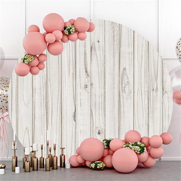 Lofaris Simple White Stripe Wooden Circle Birthday Backdrop