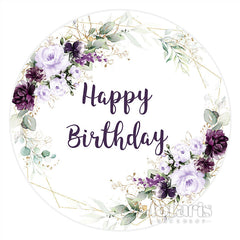 Lofaris Simple With Floral Round Happy Birthday Backdrop