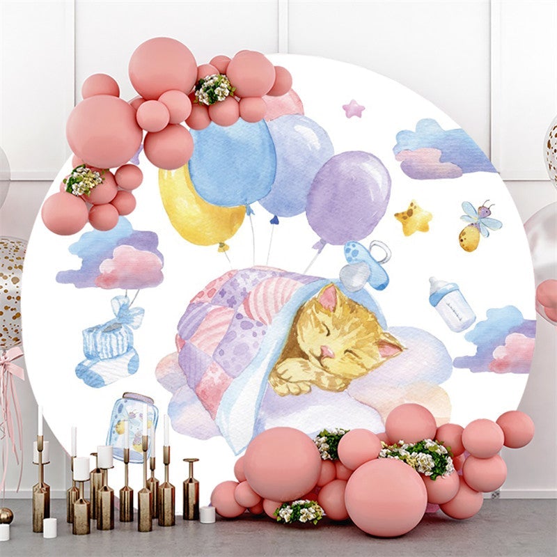 Lofaris Sleep Yellow Cat With Balloons Space Round Backdrop