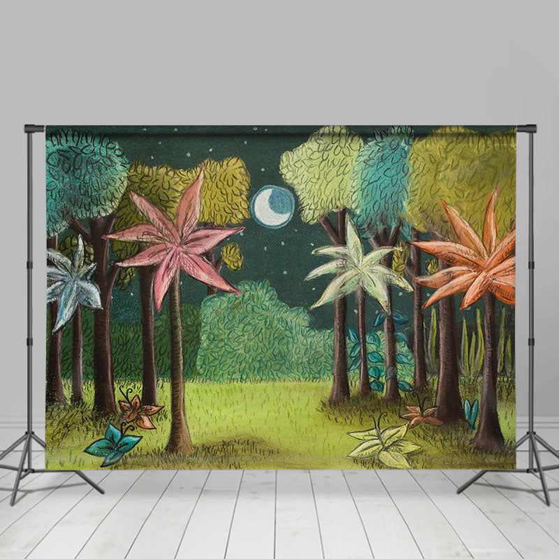 Lofaris Slient Autumn Night Theme Forest Moonlight Backdrop