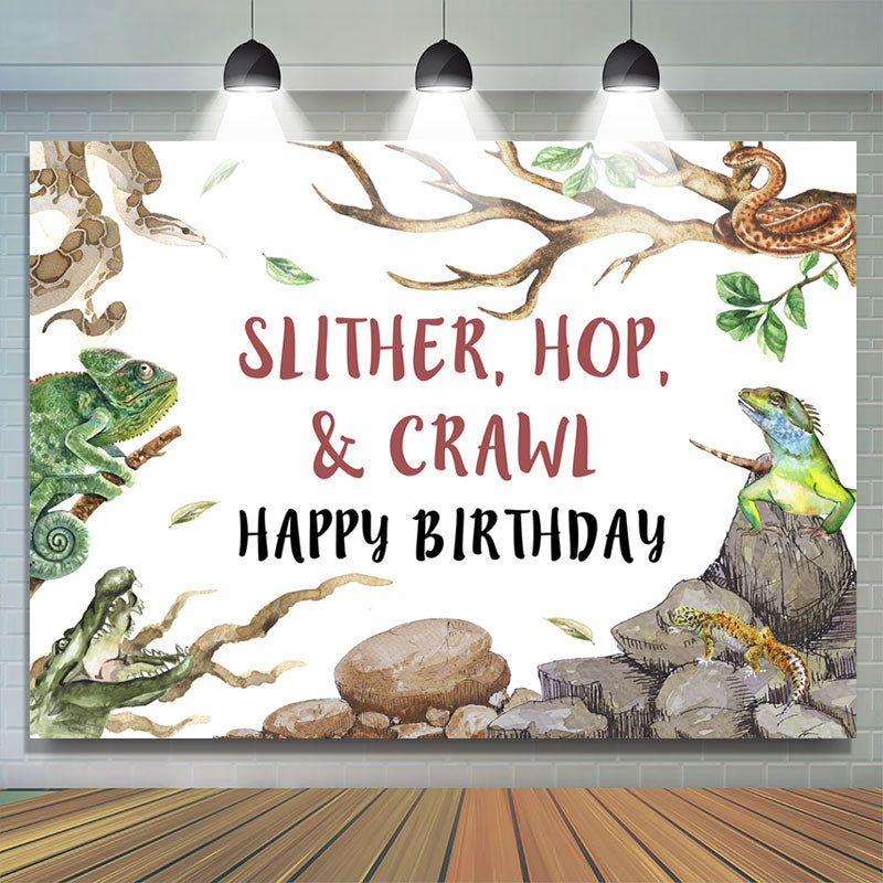 Lofaris Slither Hop Crawl Animals Happy Birthday Backdrop