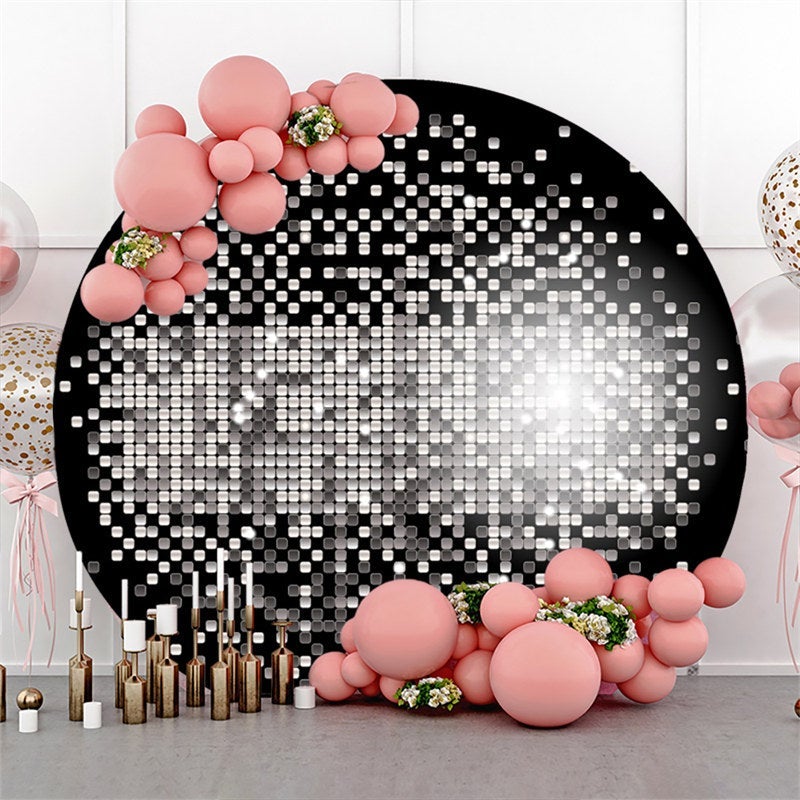 Lofaris Sliver And Black Bokeh Round Birthday Party Backdrop