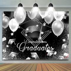 Lofaris Silver And Black Glitter Congratulations Grad Backdrop