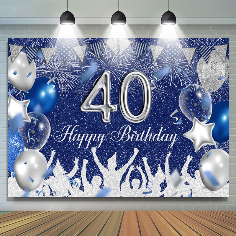 Lofaris Silver And Royal Blue Glitter Happy 40th Birthday Backdrop