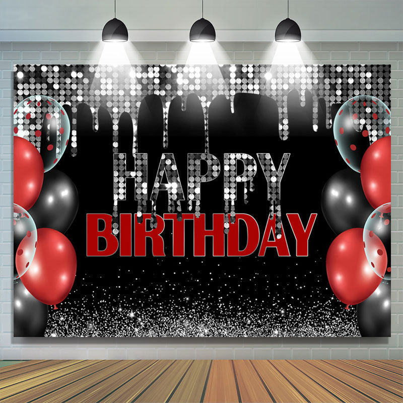 Lofaris Sliver Bokeh Glitter Black Happy Birthday Backdrop