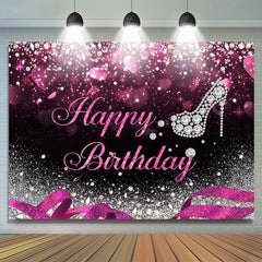 Lofaris Silver Bokeh Glitter Diamond Hot Pink Birthday Backdrop