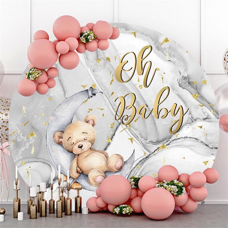 Lofaris Sliver Circle Oh Baby Bear Round Shower Backdrops