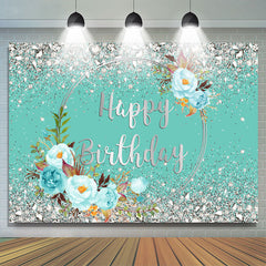 Lofaris Silver Diamonds Blue Floral Cyan Birthday Backdrop