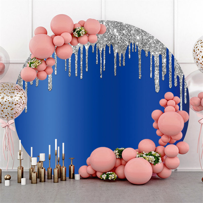 Lofaris Silver Glitter And Dark Blue Round Birthday Backdrop