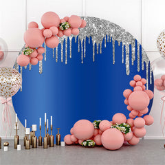 Lofaris Silver Glitter And Dark Blue Round Birthday Backdrop