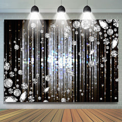 Lofaris Silver Glitter Diamonds Black Birthday Party Backdrop