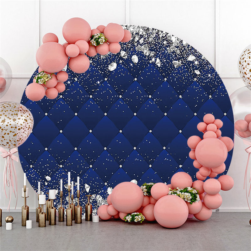 Lofaris Silver Glitter Diamonds Round Blue Birthday Backdrop