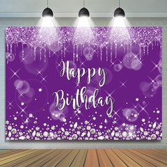 Lofaris Silver Glitter Purple Blur Happy Birthday Backdrop