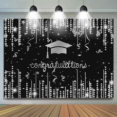 Lofaris Silver Glitter Star Congratulation Grad Black Backdrop