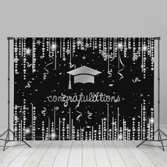 Lofaris Silver Glitter Star Congratulation Grad Black Backdrop