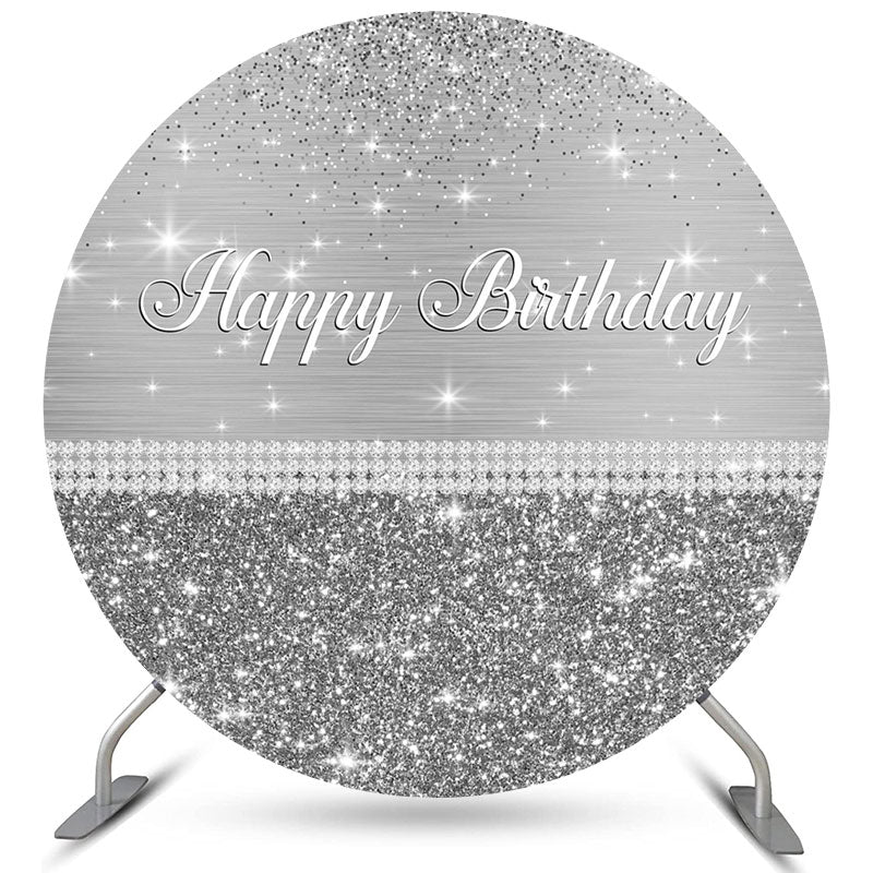 Lofaris Silver Grey Glitter Circle Happy Birthday Backdrop