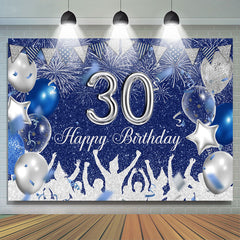 Lofaris Silver Navy Blue Glitter Balloons 30th Birthday Backdrop