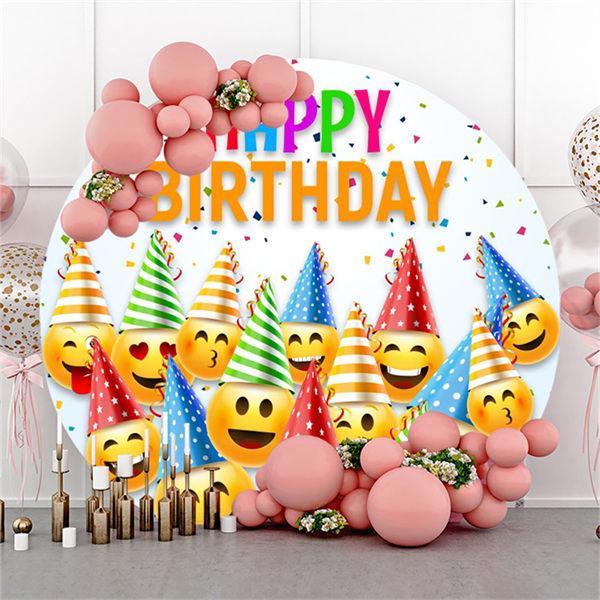 Lofaris Smiling Face Circle Happy Birthday Backdrop For Party