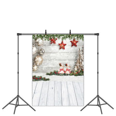 Lofaris Snowflake Snowman Christmas Star Wooden Floor Party Backdrop