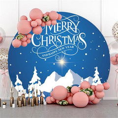 Lofaris Snowmountain Blue Round Chrismas And New Year Backdrop