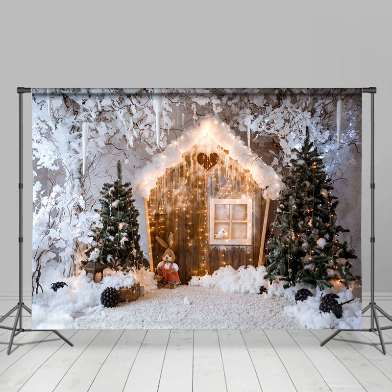 Lofaris Snowtree Glitter Wooden House Winter Party Backdrop