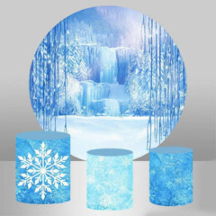 Lofaris Snowy And Blue Ice Worldland Round Birthday Backdrop