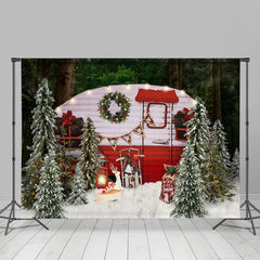 Lofaris Snowy Christmas Tree With Glitter Motorhome Party Backdrop