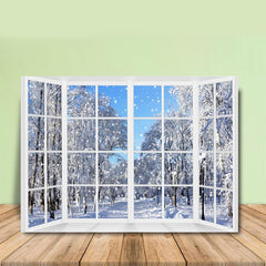 Lofaris Snowy Forest Window Scenery Winter Backdrop