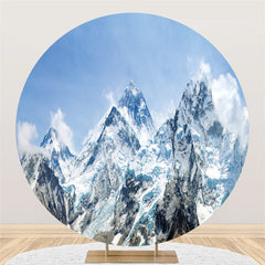 Lofaris Snowy Sunny Montaion Round Happy Winter Backdrop