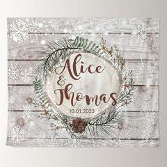 Lofaris Snowy Winter Falling In Love Wooden Backdrop For Couple