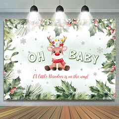 Lofaris Snowy Winter Reindeer Christmas Baby Shower Backdrop