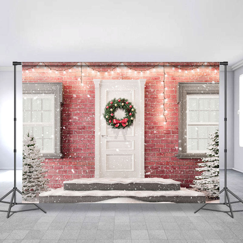 Lofaris Snowy Wreath Door Glitter Lights Christmas Backdrops