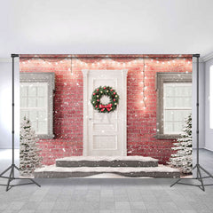 Lofaris Snowy Wreath Door Glitter Lights Christmas Backdrops