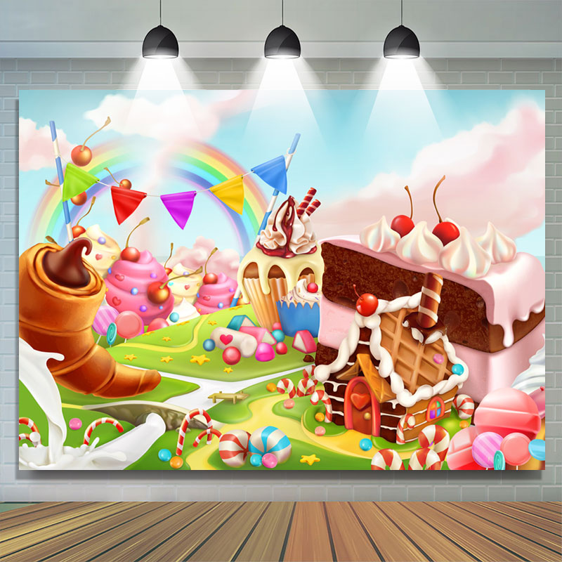 Lofaris Soft Cloud Sky Candy Land World Birthday Backdrop