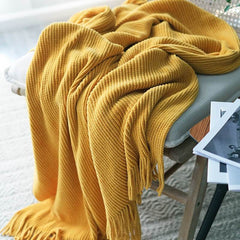 Lofaris Soft Solid Color Tassel Knitted Blanket For Sofa