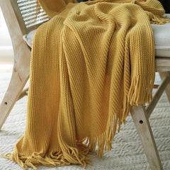 Lofaris Soft Solid Color Tassel Knitted Blanket For Sofa